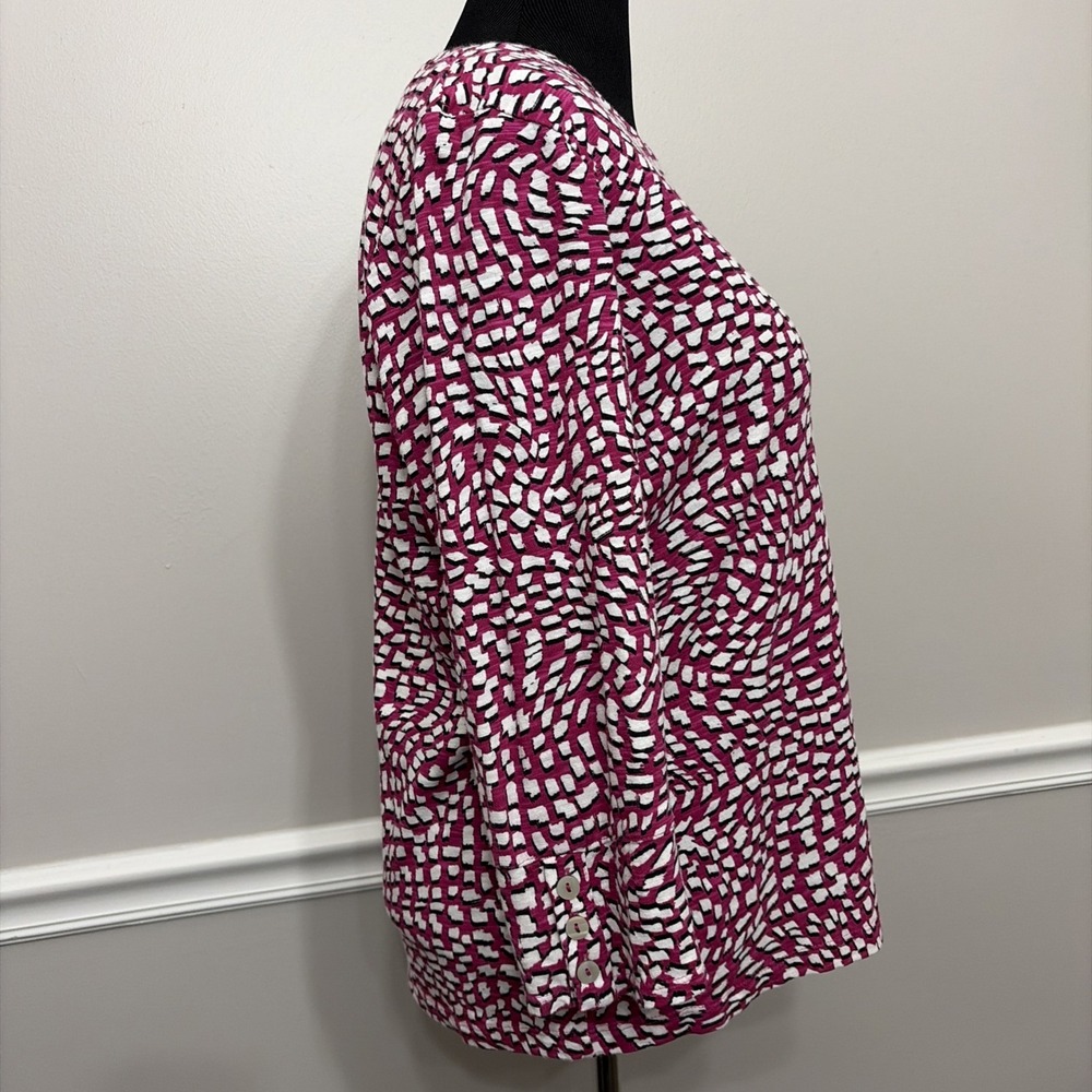 Chico's Modal Blend Top Women Size 2 L 12/14 Pink Geometric 3/4 Sleeve Tunic - Picture 3 of 10